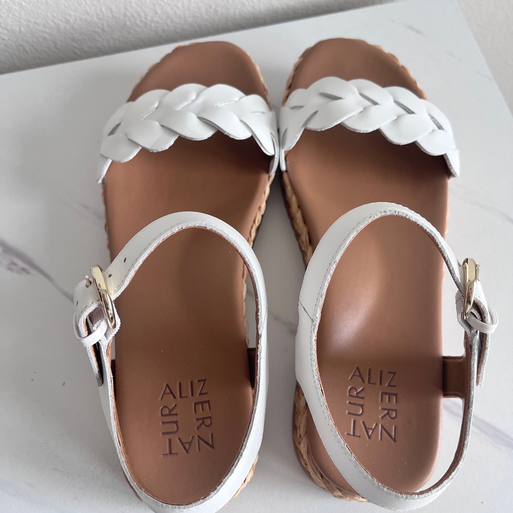 Naturalizer Neila White Leather Braided Espadrille Sandal Buckle Size 8 Wide - Picture 7 of 16
